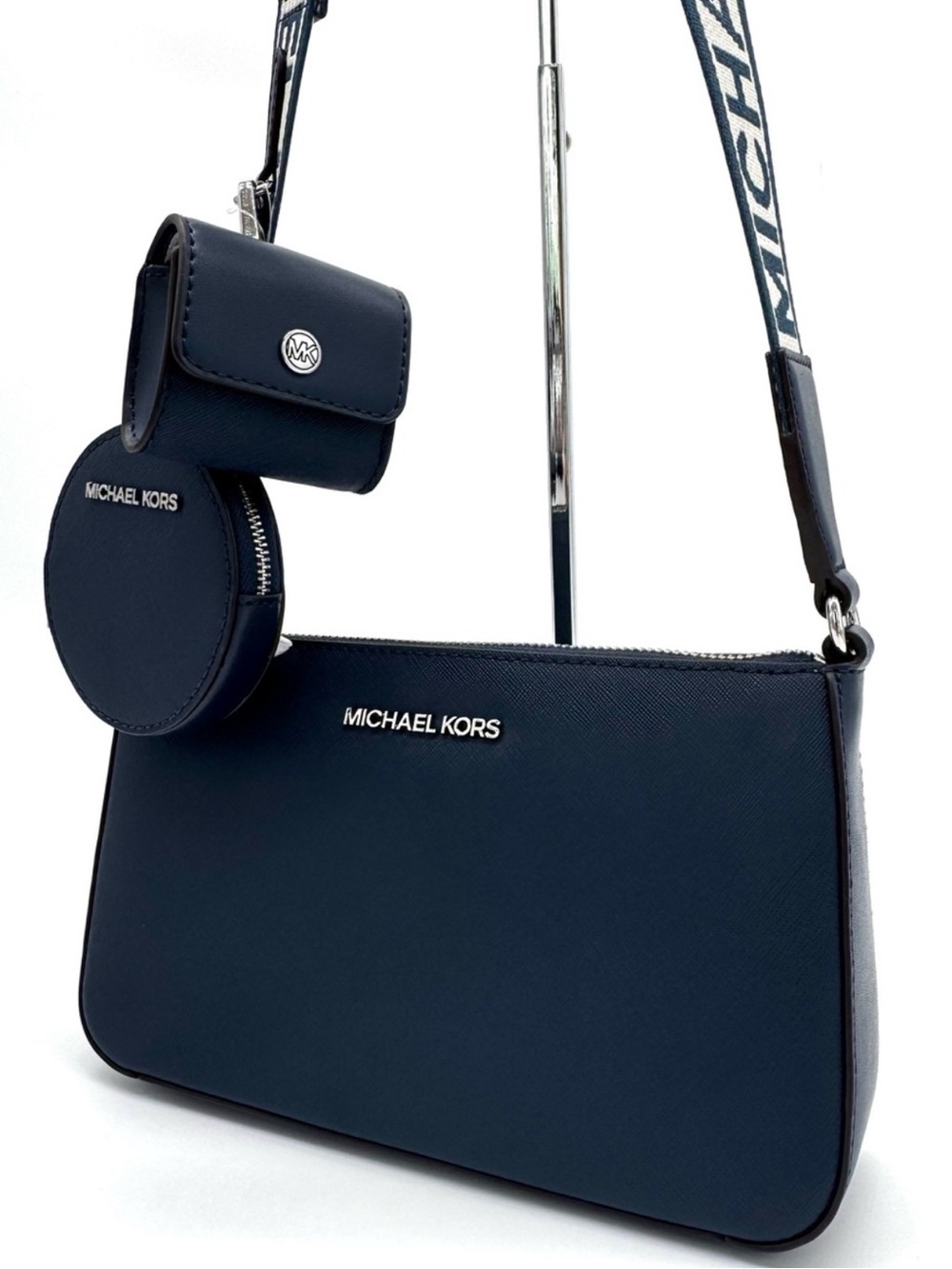 Michael Kors Jet Set Logo Crossbody Bag w Case for Apple AirPods Pro Navy Blue